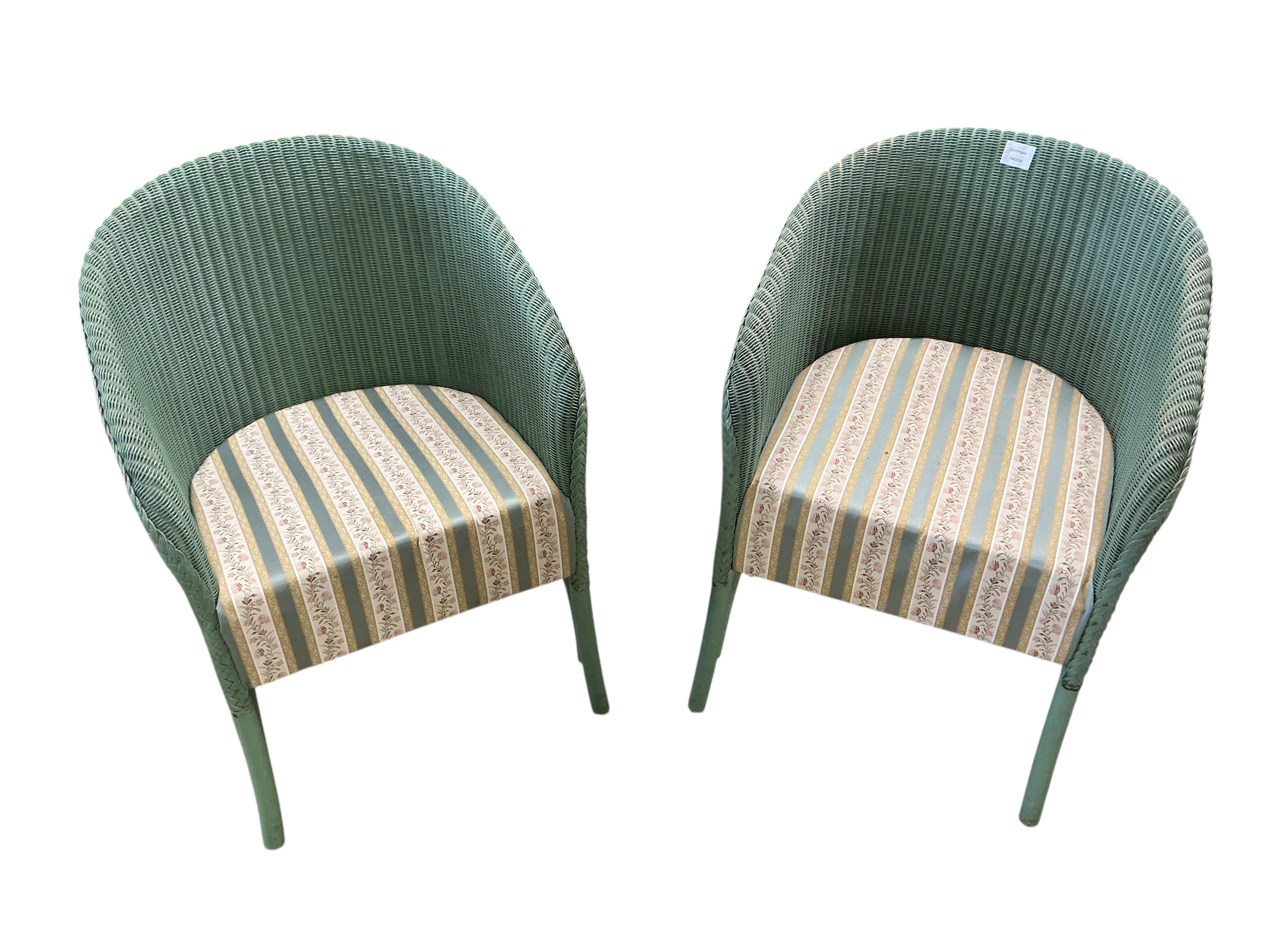 A pair of Lloyd Loom chairs, width 54cm, depth 54cm, height 70cm